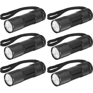 Compacte LED kinder zaklamp - 6x - aluminium - zwart - 9 cm