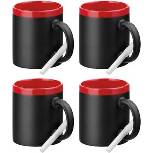 Luxe krijt koffiemok/beker - 4x - rood/zwart - keramiek - met krijt te beschrijven - 350 ml - Eigen  - Bekers