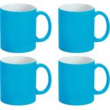 Luxe krijt koffiemok/beker - 4x - blauw - keramiek - met krijt te beschrijven - 350 ml - Eigen naam - Bekers