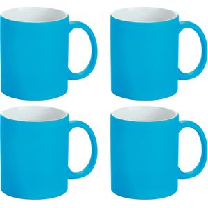 Luxe krijt koffiemok/beker - 4x - blauw - keramiek - met krijt te beschrijven - 350 ml - Eigen naam