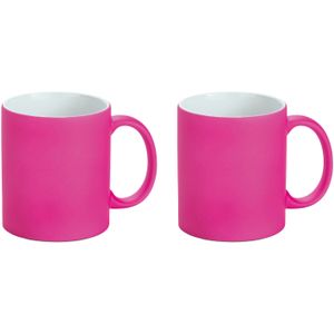 Luxe krijt koffiemok/beker - 2x - roze - keramiek - met krijt te beschrijven - 350 ml - Eigen naam - Bekers