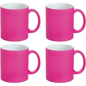 Luxe krijt koffiemok/beker - 4x - roze - keramiek - met all-over schrijfvlak - 350 ml