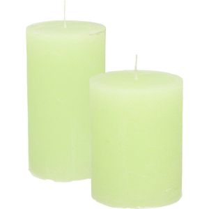 Stompkaarsen/cilinderkaarsen set - 2x - lime groen - rustiek model