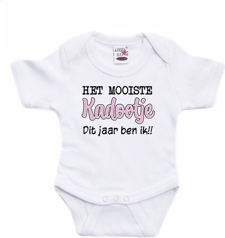 Bellatio Decorations - Rompertje - Wit/Roze - 100% Katoen - Kadootje