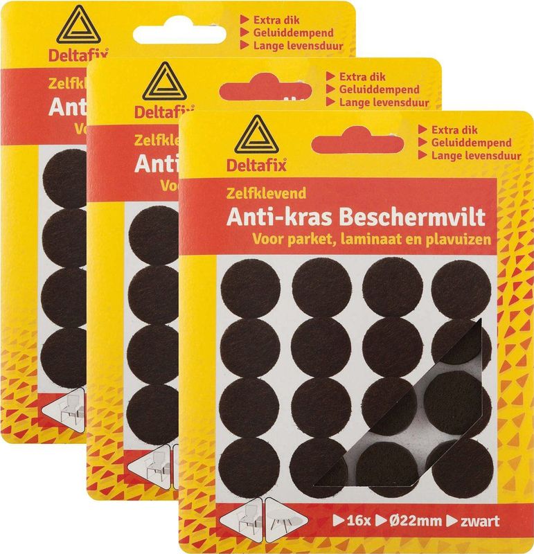 Deltafix Anti-krasvilt - 48x - zwart - 22 mm - rond - zelfklevend - meubel beschermvilt