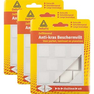 Deltafix Anti-krasvilt - 24x - wit - 25 x 25 mm - vierkant - zelfklevend - meubel beschermvilt