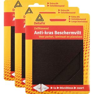 Deltafix Anti-krasvilt - 3x knipvel - zwart - 90 x 100 mm - rechthoek - zelfklevend - meubel beschermvilt