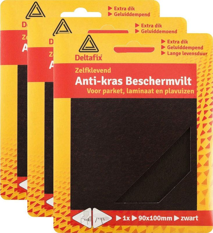 Deltafix Anti-krasvilt - 3x knipvel - zwart - 90 x 100 mm - rechthoek - zelfklevend - meubel beschermvilt