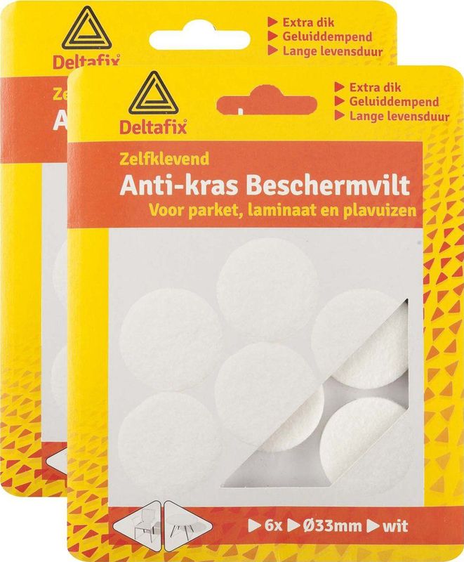Deltafix Anti-krasvilt - 12x - wit - 33 mm - rond - zelfklevend - meubel beschermvilt