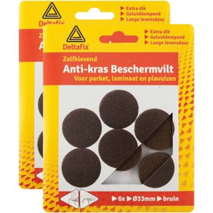 Deltafix Anti-krasvilt - 12x - bruin - 33 mm - rond - zelfklevend - meubel beschermvilt