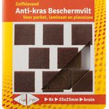 Deltafix Anti-krasvilt - 24x - bruin - 25 x 25 mm - vierkant - zelfklevend - meubel beschermvilt