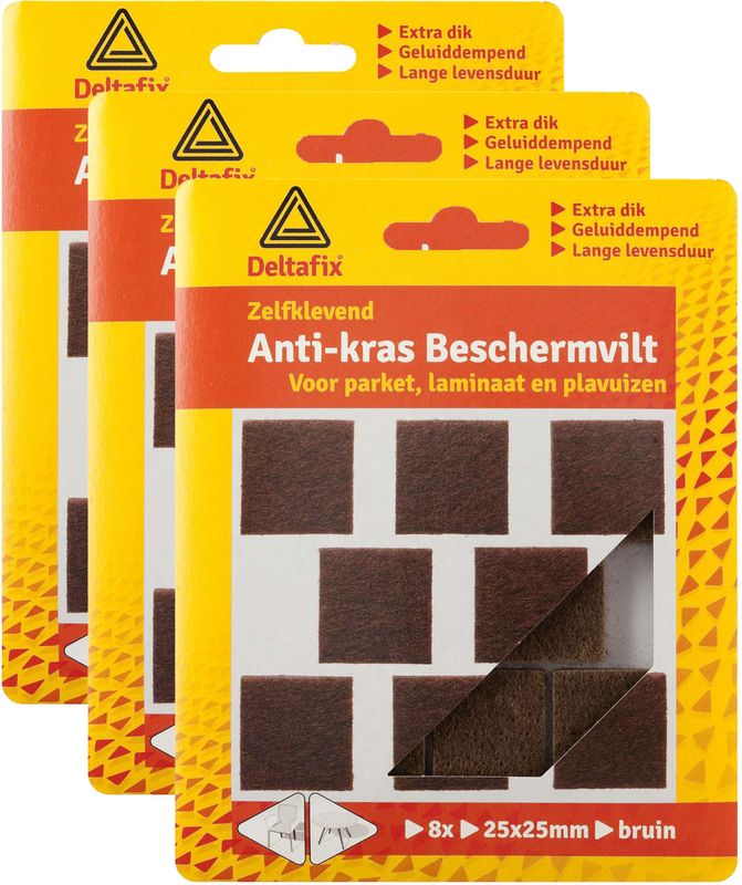 Deltafix Anti-krasvilt - 24x - bruin - 25 x 25 mm - vierkant - zelfklevend - meubel beschermvilt