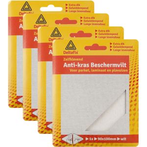 Deltafix Anti-krasvilt - 4x knipvel - wit - 90 x 100 mm - rechthoek - zelfklevend - meubel beschermvilt