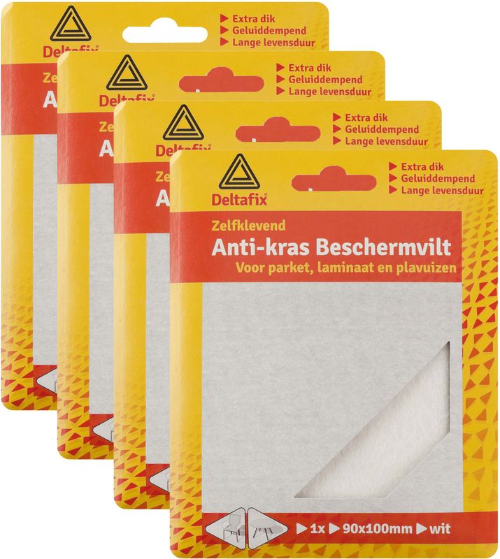 Deltafix Anti-krasvilt - 4x knipvel - wit - 90 x 100 mm - rechthoek - zelfklevend - meubel beschermvilt