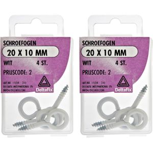Deltafix Schroefogen - 8x - verzinkt metaal - wit - 20 x 10 mm - ijzerwaren