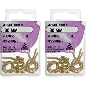 Deltafix Schroefhaken - 26x - vermessingd metaal - 30 mm - ijzerwaren - Schroefhaken