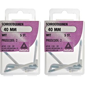 Deltafix Schroefduimen - 10x - gecoat metaal - 40 mm - wit - ijzerwaren bevestigsmaterialen