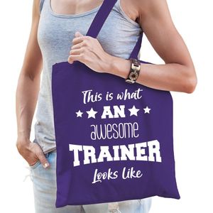 Cadeau tas voor trainer - katoen - 42 x 38 cm - paars - This is what an awesome trainer looks like - Feest Boodschappentassen