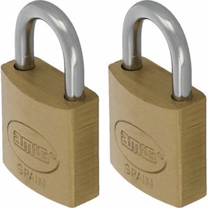 Hangslot met 2 sleutels - 2x - 25 mm - messing - kofferslot - Hangsloten