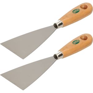 Plamuurmes - 2x - werkbreedte 70 mm - conisch geslepen staal - houten greep - Plamuurmessen