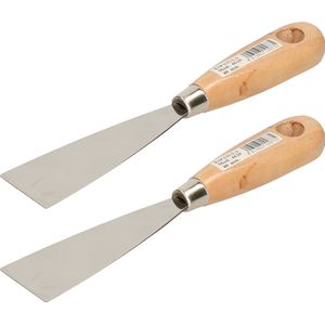 Plamuurmes - 2x - werkbreedte 40 mm - roestvrij staal - houten greep