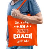Bellatio Decorations cadeau tas coach - katoen - oranje - This is what an awesome coach looks like