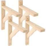 AMIG Plankdrager/planksteun van hout - 4x - lichtbruin - H280 x B230 mm - boekenplank steunen - tot 95 kg