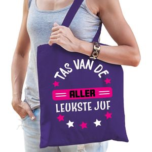 Cadeau tas voor juf - paars/fuchsia roze - katoen - 42 x 38 cm - Tas van de aller leukste juf - Feest Boodschappentassen
