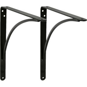 AMIG Plankdrager/planksteun van metaal - 2x - gelakt zwart - H150 x B125 mm - boekenplank steunen - tot 105 kg