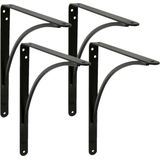 AMIG Plankdrager/planksteun van metaal - 4x - gelakt zwart - H200 x B150 mm - boekenplank steunen - tot 75 kg