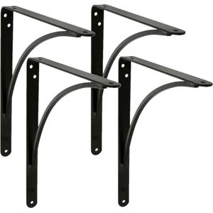 AMIG Plankdrager/planksteun van metaal - 4x - gelakt zwart - H200 x B150 mm - boekenplank steunen - tot 75 kg