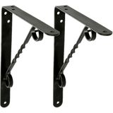 AMIG Plankdrager/steun/beugel Decoratief - 2x - metaal - zwart - H200 x B150 mm - Tot 110 kg - boekenplank steunen