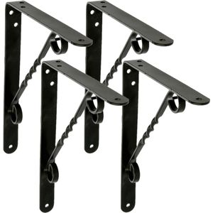 AMIG Plankdrager/steun/beugel Decoratief - 4x - metaal - zwart - H250 x B200 mm - Tot 60 kg - boekenplank steunen