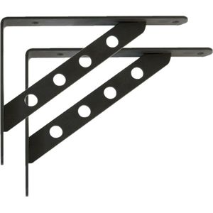 AMIG Plankdrager/steun Heavy Support - 2x - metaal - zwart - H250 x B195 mm - Tot 330 kg - boekenplank steunen