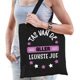 Bellatio Decorations cadeau tas juf - zwart/paars - 42 x 38 cm - Tas van de aller leukste juf