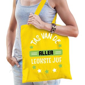 Cadeau tas voor juf - geel/groen - katoen - 42 x 38 cm - Tas van de aller leukste juf - Feest Boodschappentassen
