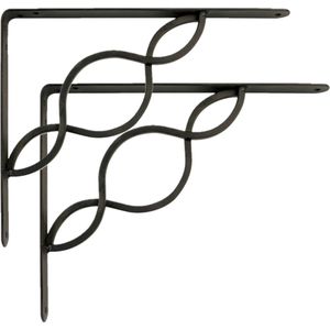AMIG Plankdrager/steun/beugel Decoratief - 2x - metaal - zwart - H150 x B125 mm - Tot 195 kg - boekenplank steunen