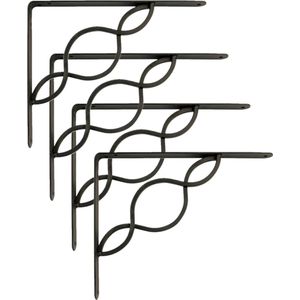 AMIG Plankdrager/steun/beugel Decoratief - 4x - metaal - zwart - H150 x B125 mm - Tot 195 kg - boekenplank steunen
