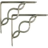 AMIG Plankdrager/steun/beugel Decoratief - 2x - metaal - zilver - H250 x B200 mm - Tot 145 kg - boekenplank steunen