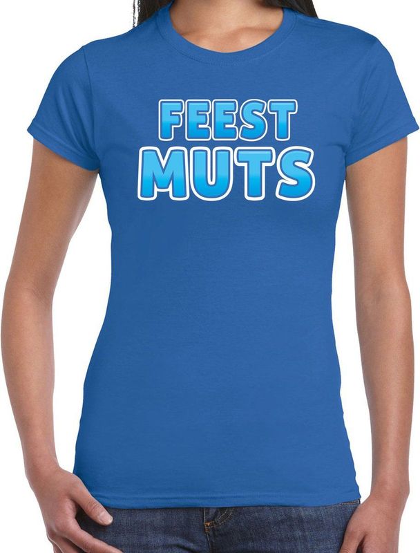 Bellatio Decorations verkleed t-shirt voor dames - Feest muts - blauw - carnaval