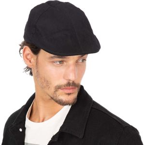 Kariban Flat cap/pet voor heren - zwart - katoen - basic hoofdmaat 58 cm