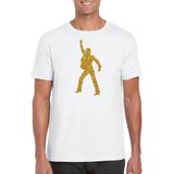 Bellatio Decorations disco verkleed t-shirt voor heren - wit - gouden glitter - jaren 70 80