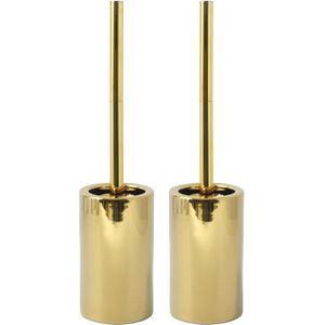 Luxe Toiletborstel in houder Sienna - 2x - goud glans - porselein - 42 x 10 cm - met binnenbak