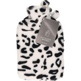 H&S Collection Warmwaterkruik - met zachte dierenprint hoes - wit/zwart - 1,75L - kruik