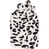 H&S Collection Warmwaterkruik - met zachte dierenprint hoes - wit/zwart - 1,75L - kruik