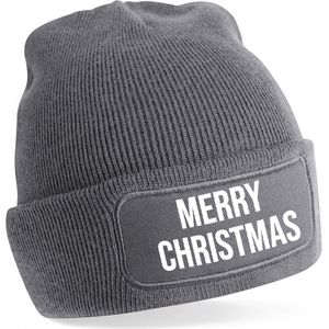 Bellatio Decorations kerst muts - Merry Christmas - grijs - one size - unisex - Kerstmuts