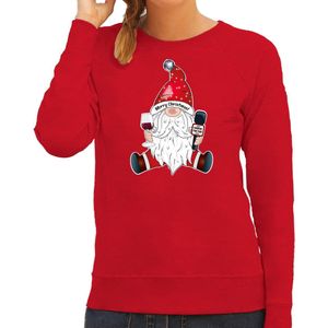 Bellatio Decorations foute kersttrui/sweater voor dames - karaoke gnoom - rood - kerstkabouter XS