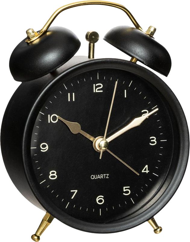 Atmosphera tafelklok Gaston - zwart - dia 10 cm - metaal/glas - rond - klassiek/chic wekker model