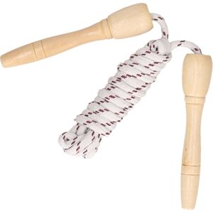 Springtouw wit/bordeaux rood - 230 cm met houten handvatten - Buitenspeelgoed - Sportief speelgoed