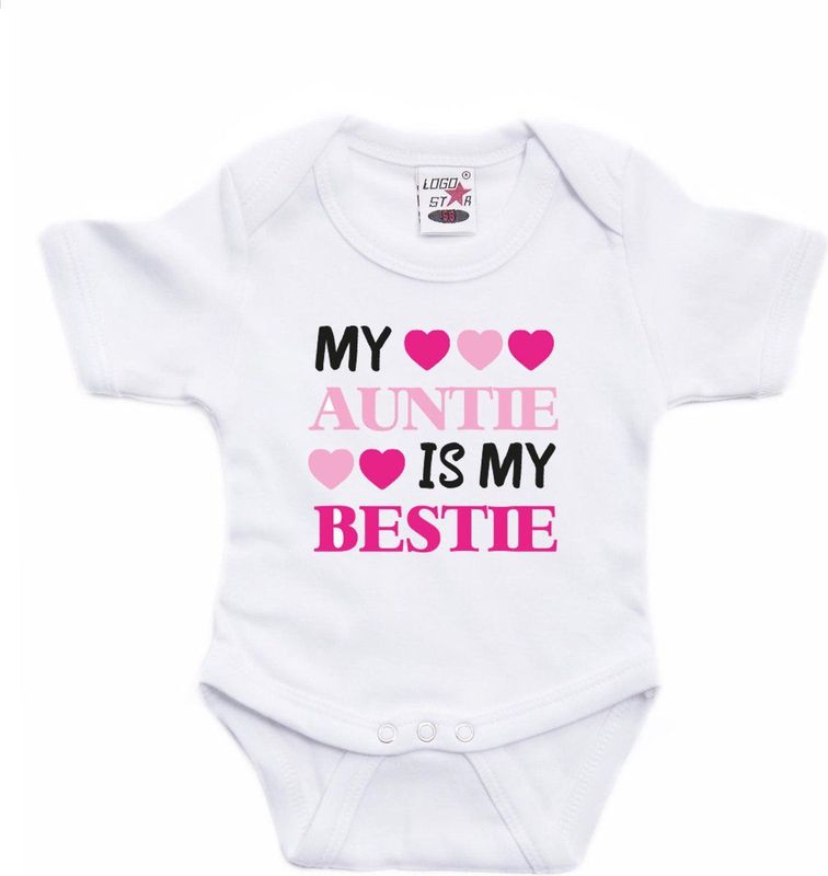 Bellatio Decorations - Rompertje - Wit - my auntie is my bestie - Kraamcadeau